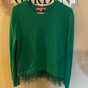 Lilly Pulitzer Emerald Green Marguerite Fringe Hem Sweater
